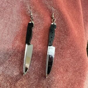 Chic Silver and Black Knife Earrings